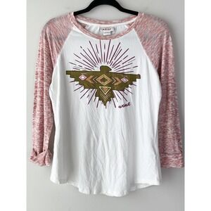 Ariat Womens Raglan Tee M Pink Burnout Thunderbird Aztec Western Long Sleeve